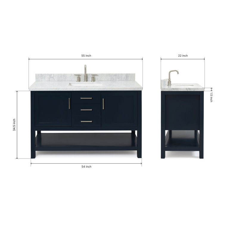 Midnight Blue Single Vanity with White Marble Top, 55"