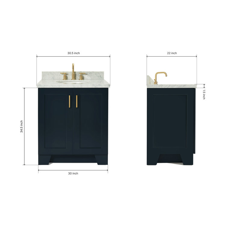 Midnight Blue Marble Top Single Sink Vanity with Gold Hardware