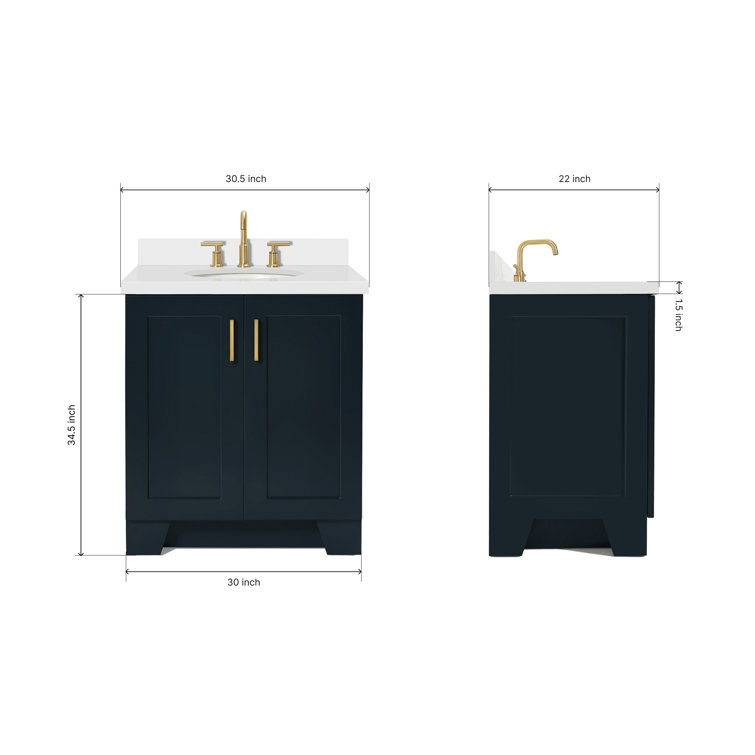 Midnight Blue 31" Bathroom Vanity with White Quartz Top