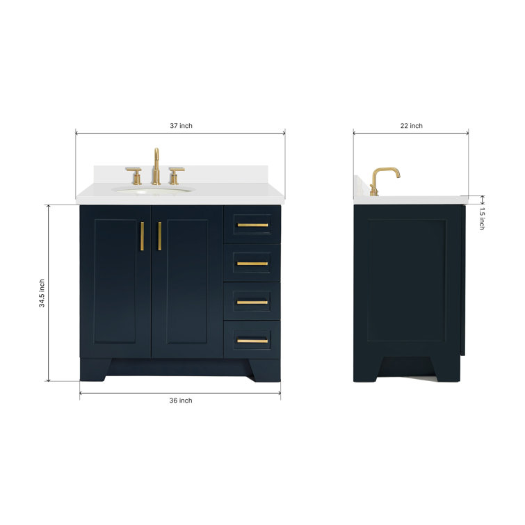 Midnight Blue 37" Single Bathroom Vanity with White Quartz Top