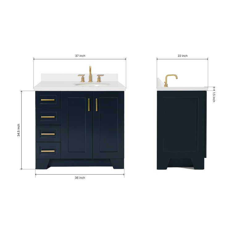 Midnight Blue 37" Single Bathroom Vanity with White Quartz Top