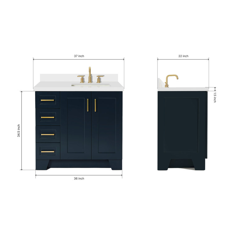 Midnight Blue 37" Single Bathroom Vanity with White Quartz Top