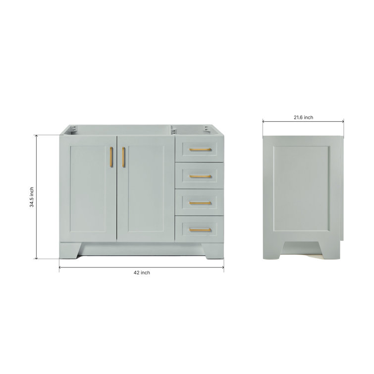 Gray 42'' Freestanding Wood Bathroom Vanity Base with Brass Hardware