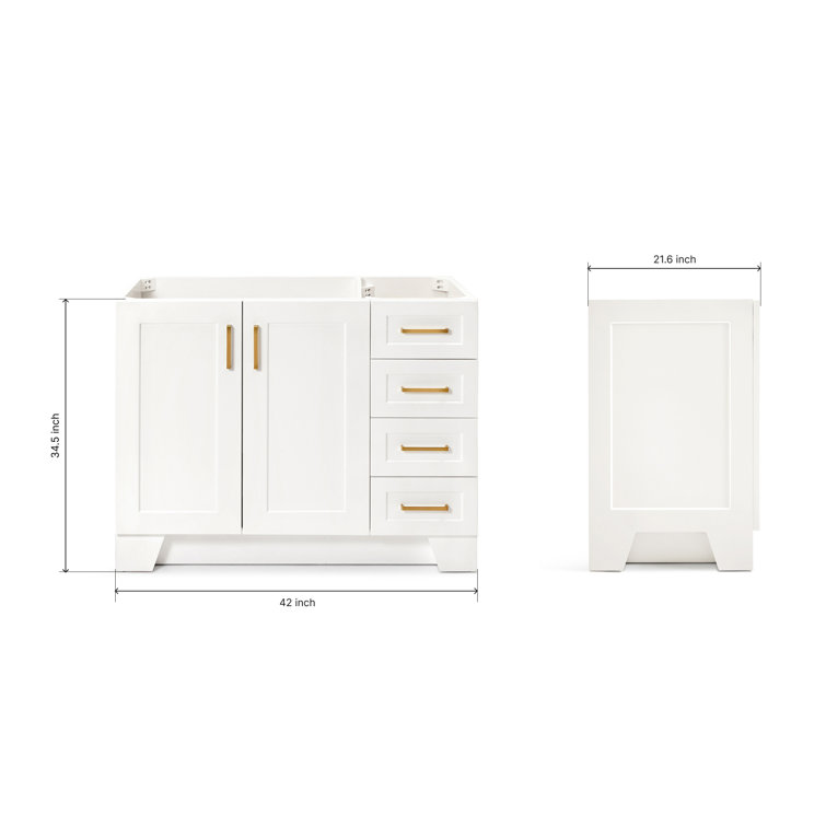 Taylor 42'' White Wood Freestanding Single Vanity Base with Brass Hardware