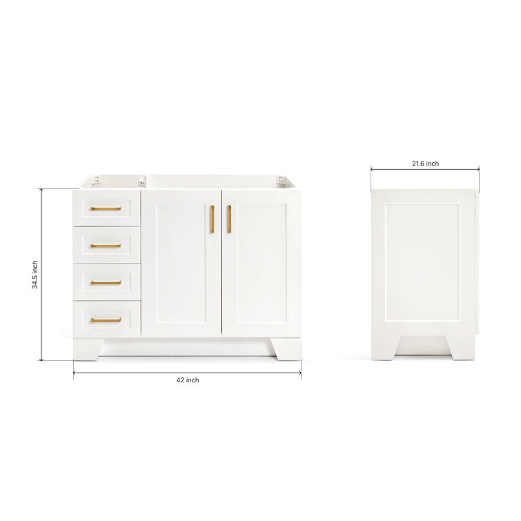 White Wood Freestanding Bathroom Vanity with Brass Hardware, 42 inches