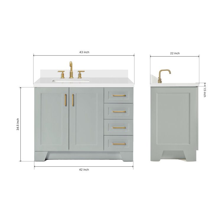 Taylor 43-inch White Quartz Top Gray Single Sink Vanity