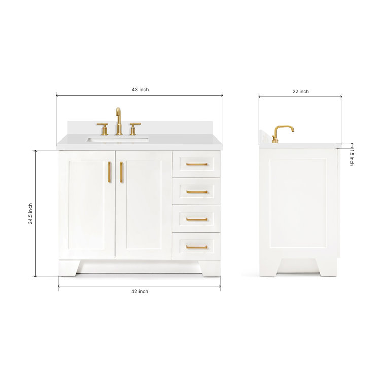 Taylor 43" White Quartz Single Sink Bathroom Vanity with Brass Hardware