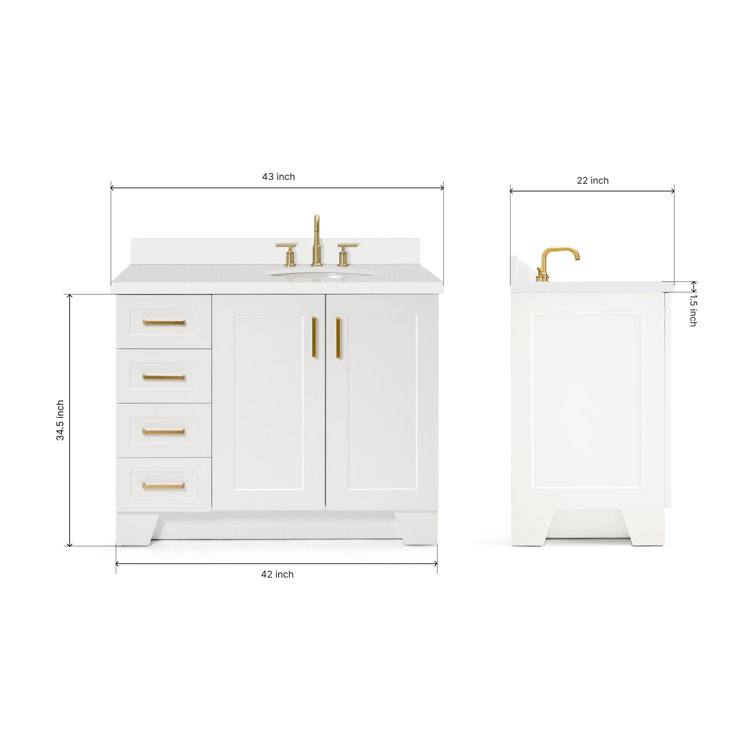 White Wood Freestanding Single Bathroom Vanity with Quartz Top