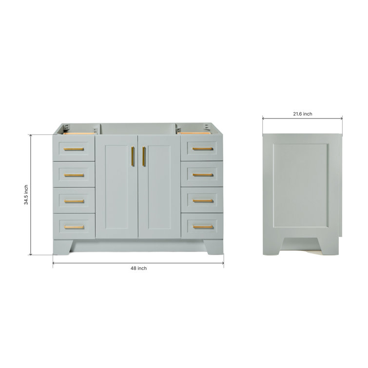 Taylor 48'' Gray Freestanding Bathroom Vanity with Brass Hardware