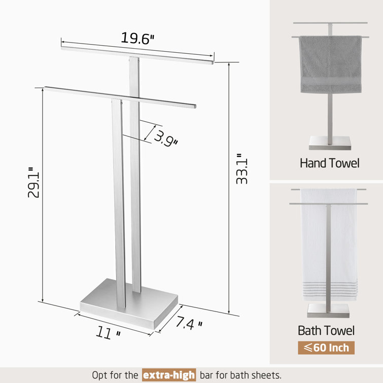 Brushed Nickel Freestanding 2-Tier Stainless Steel Towel Rack with Marble Base
