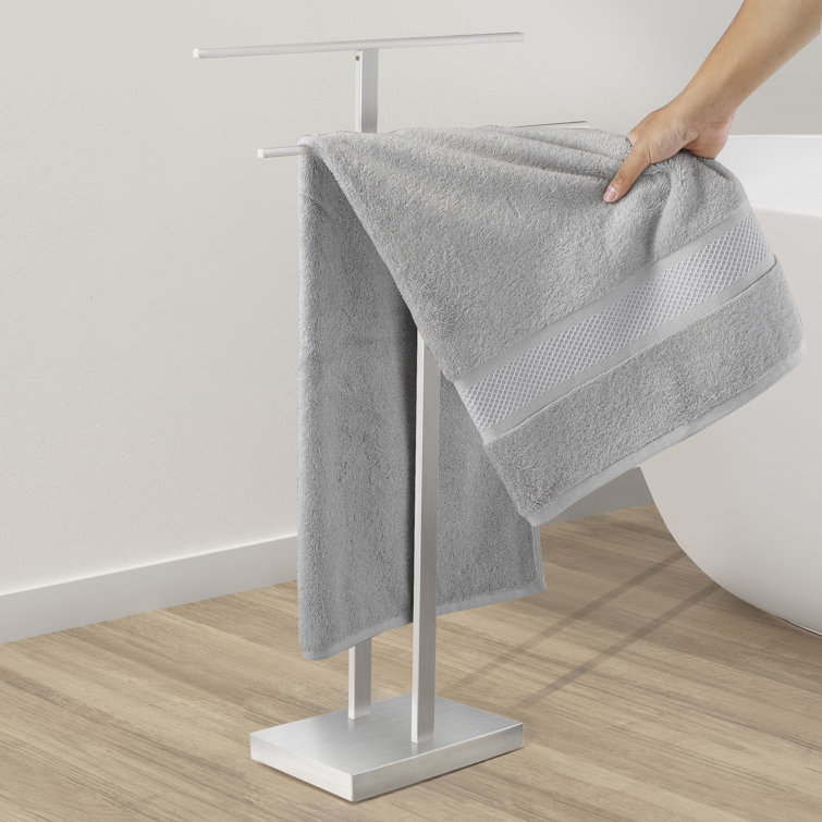 Brushed Nickel Freestanding 2-Tier Stainless Steel Towel Rack with Marble Base