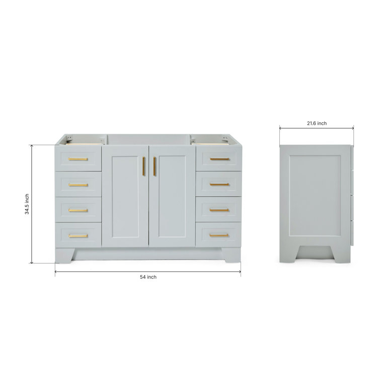 Taylor 54'' Gray Freestanding Single Bathroom Vanity Base with Brass Hardware