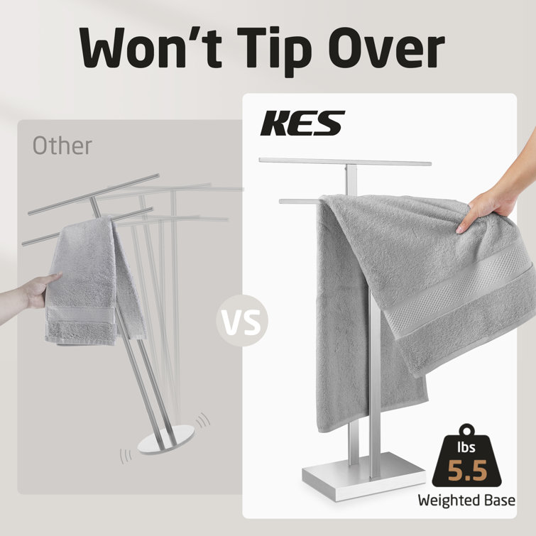 Brushed Nickel Freestanding 2-Tier Stainless Steel Towel Rack with Marble Base