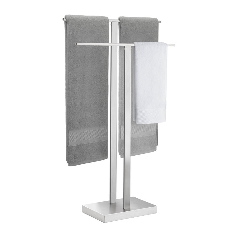 Brushed Nickel Freestanding 2-Tier Stainless Steel Towel Rack with Marble Base
