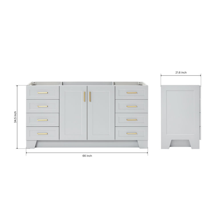 Taylor 66" Gray Single Freestanding Vanity Cabinet with Gold Hardware