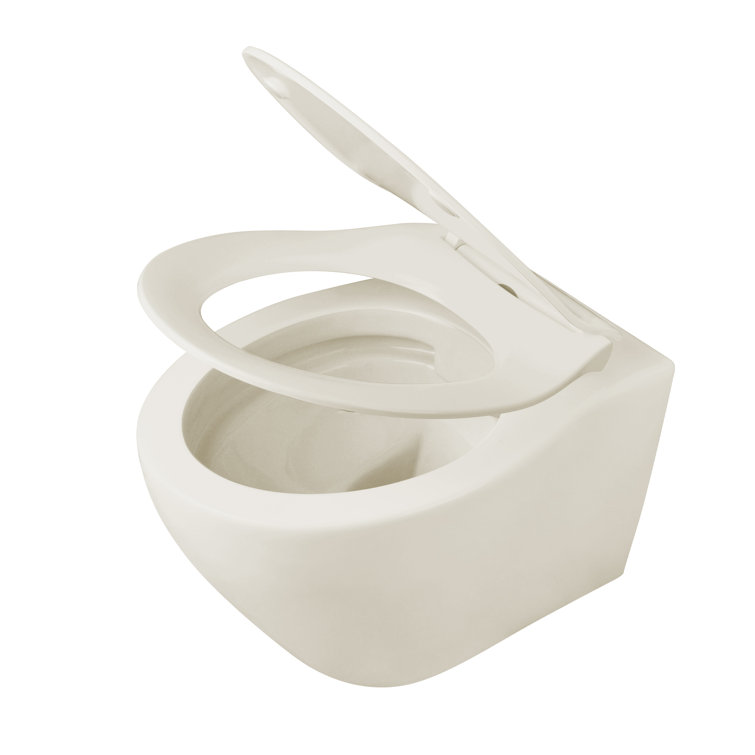 Beige Ceramic Wall-Hung Elongated Toilet with Slow-Close Seat
