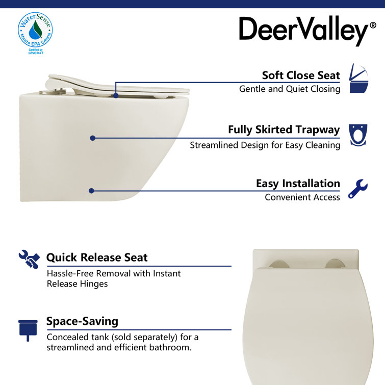 Beige Ceramic Wall-Hung Elongated Toilet with Slow-Close Seat