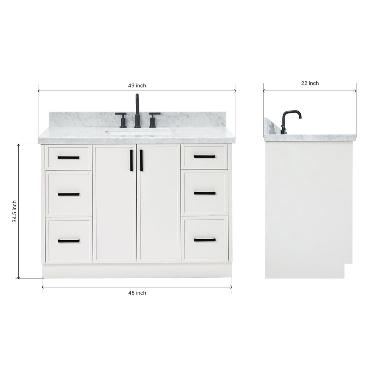 White Marble Top Single Sink Bathroom Vanity with Solid Wood Base