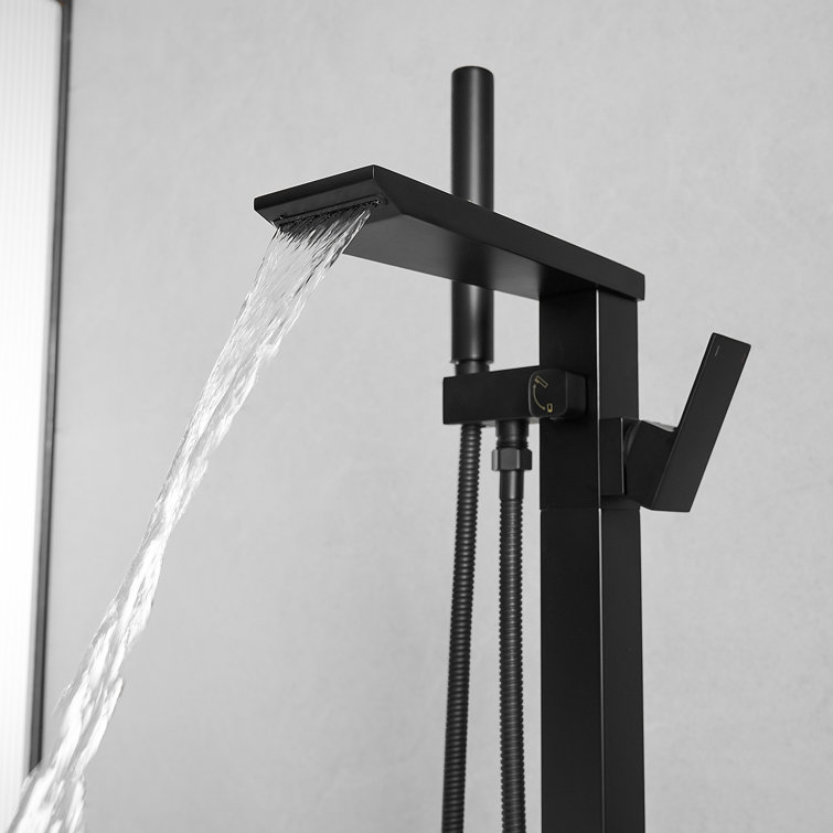 Matte Black Solid Brass Freestanding Tub Faucet with Handheld Shower