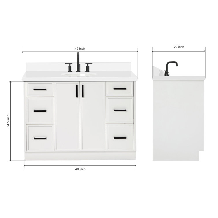 White Solid Wood Single Sink Bathroom Vanity with Quartz Top