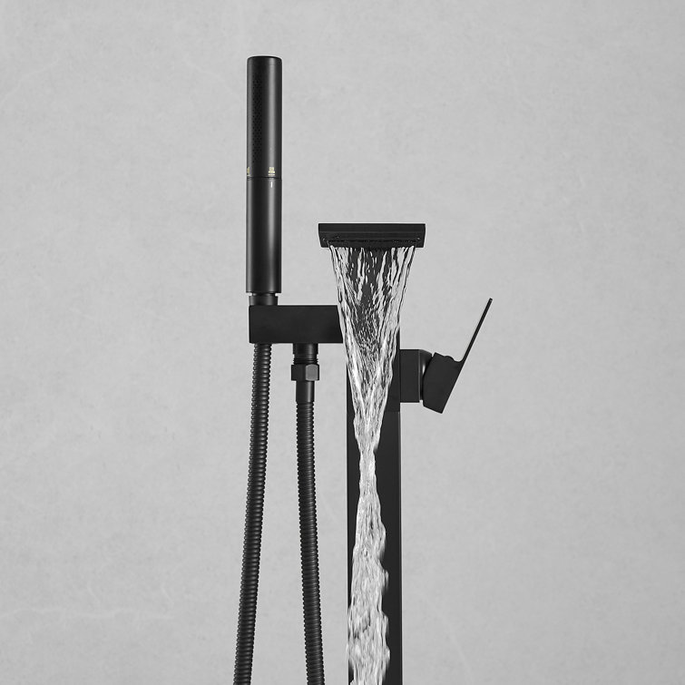 Matte Black Solid Brass Freestanding Tub Faucet with Handheld Shower