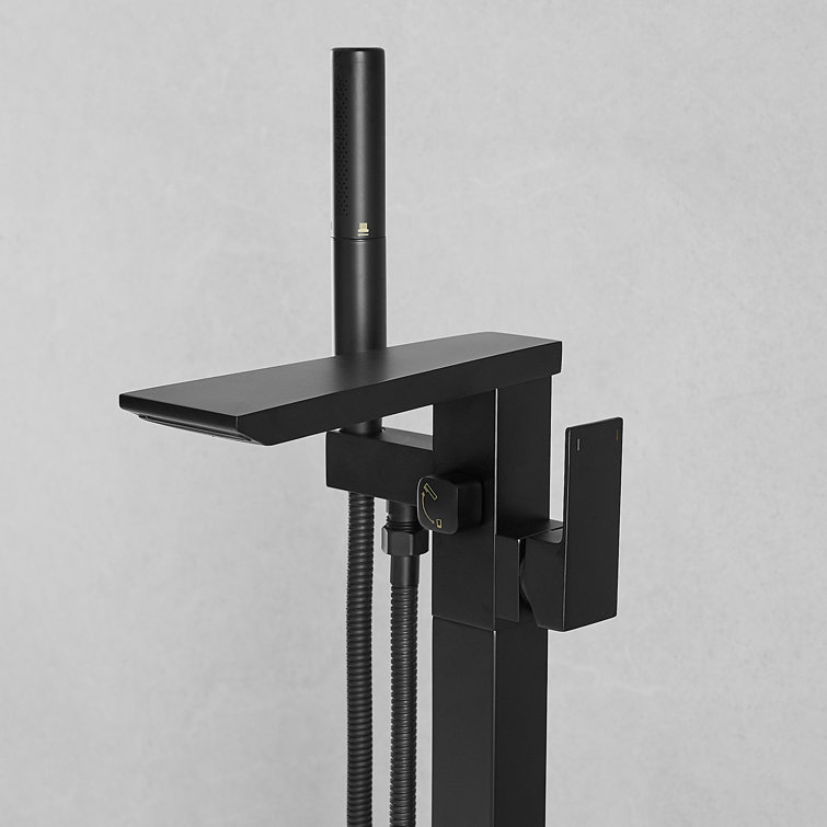 Matte Black Solid Brass Freestanding Tub Faucet with Handheld Shower
