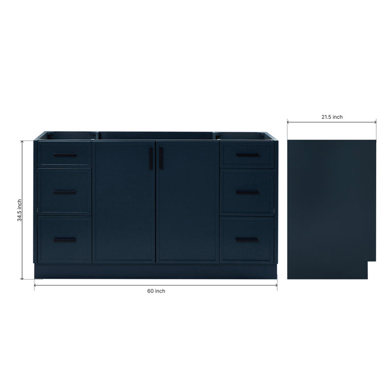 Midnight Blue Solid Wood 60" Freestanding Bathroom Vanity
