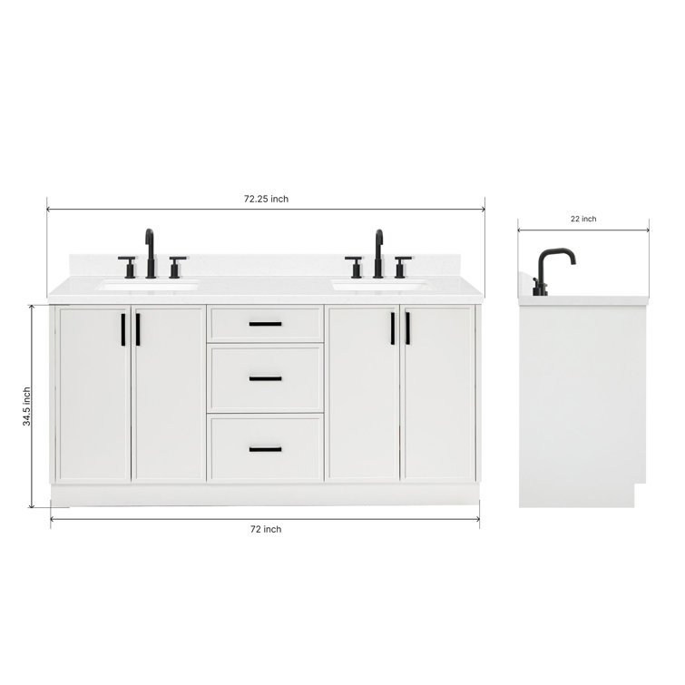 White Solid Wood Double Sink Bathroom Vanity with Carrara Quartz Top