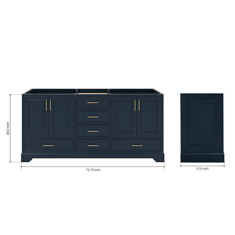 Midnight Blue Double Freestanding Vanity Cabinet with Brass Hardware