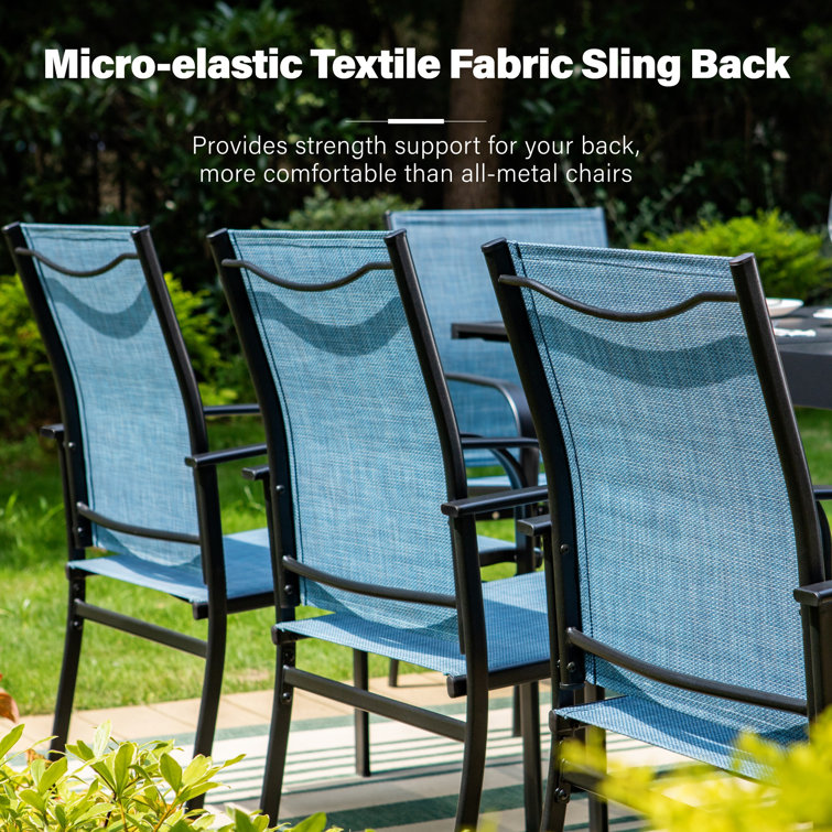 Blue Ergonomic Steel Patio Dining Armchairs Set