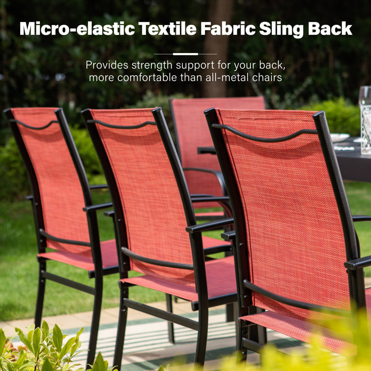 Red and Black Steel Patio Dining Armchairs with Cushions