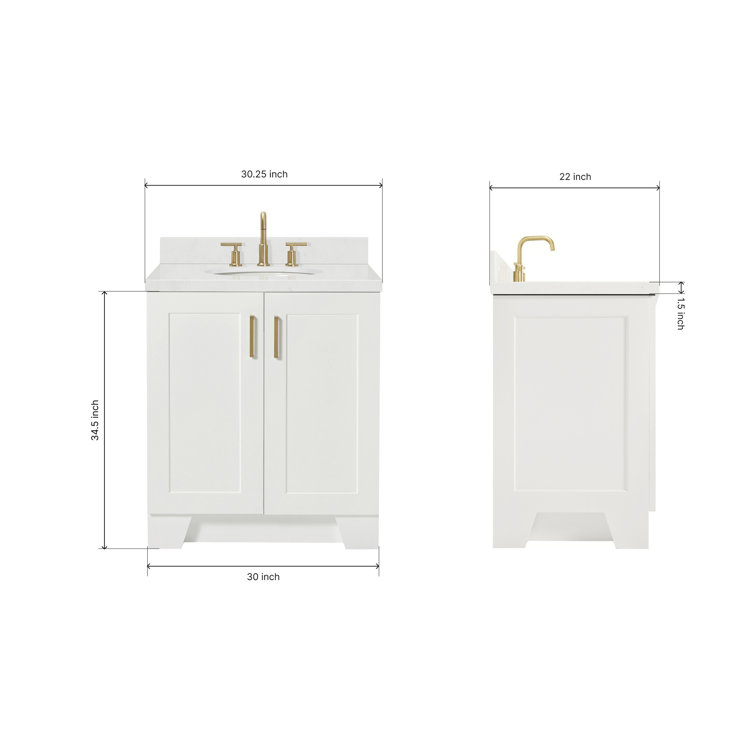 White Freestanding Single Vanity with Carrara Quartz Top
