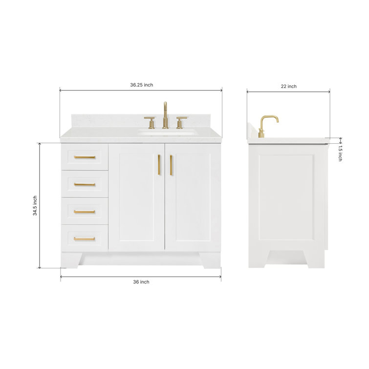 White Freestanding Single Basin Vanity with Gold Hardware