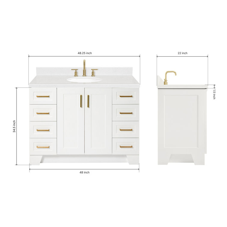 White Freestanding Single Bathroom Vanity with Carrara Quartz Top