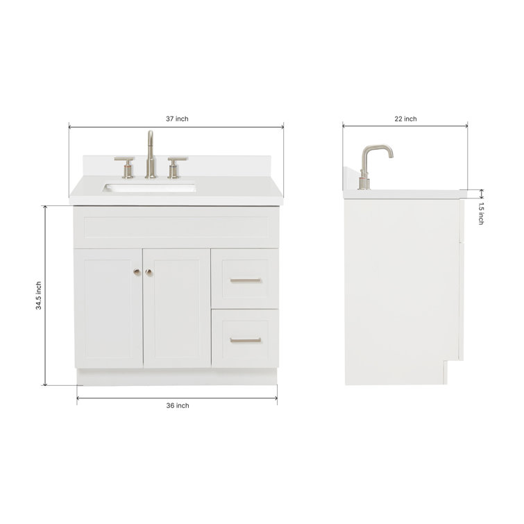 37'' White Rubberwood Single Bathroom Vanity with Quartz Top