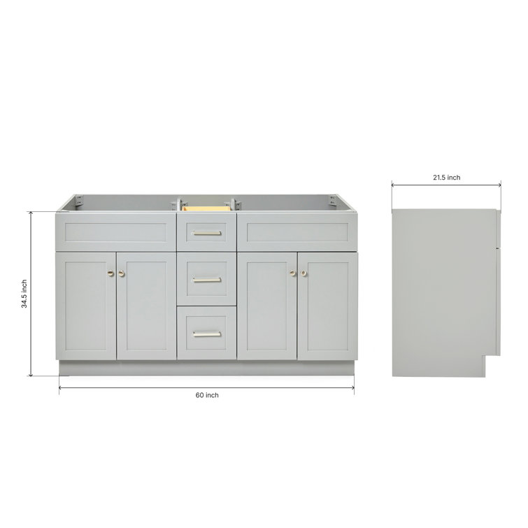 Hamlet 60" Gray Double Freestanding Vanity Cabinet with Nickel Hardware
