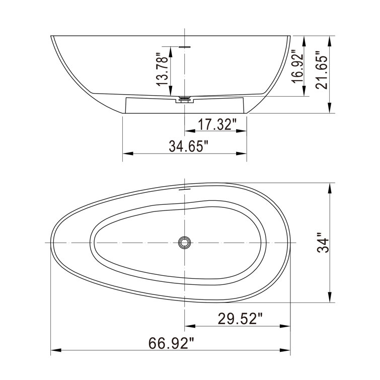 67'' Matte White Solid Surface Freestanding Soaking Bathtub