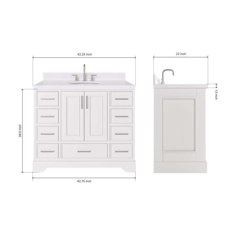 Stafford 42'' White Freestanding Single Bathroom Vanity with Marble Top