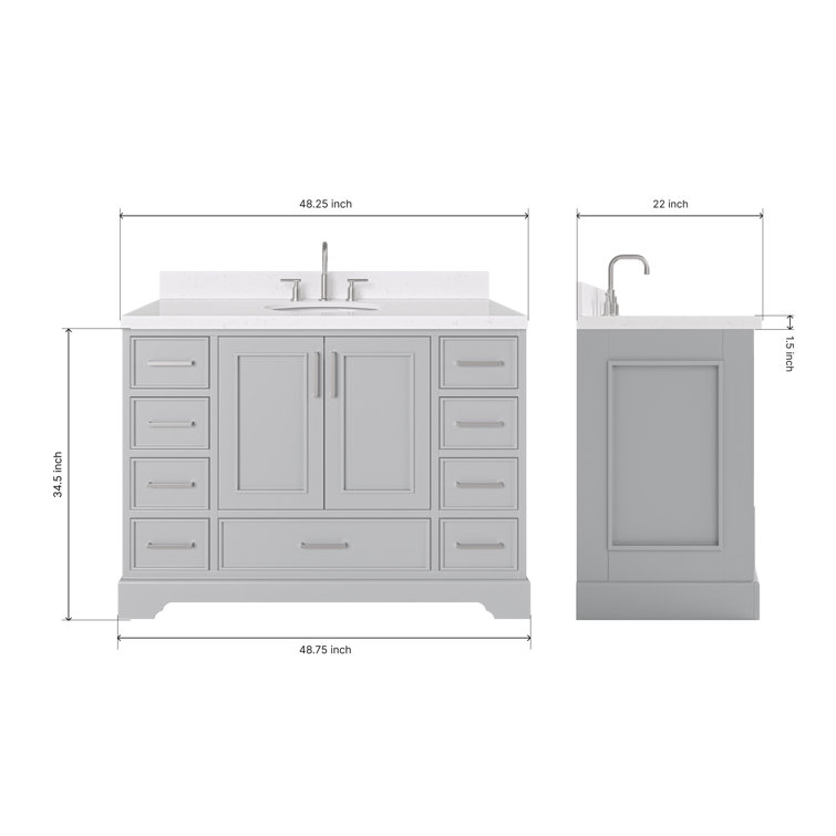 Stafford 48.25'' Gray Single Bathroom Vanity with Marble Top