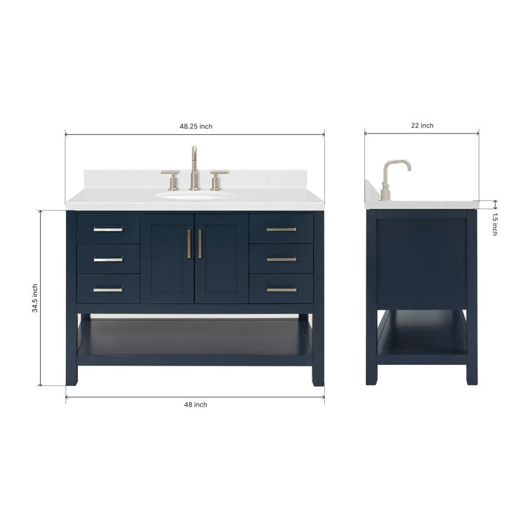 Midnight Blue Solid Wood Freestanding Single Bathroom Vanity with Quartz Top