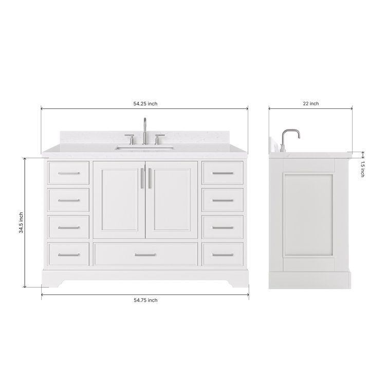 Stafford 54" White Freestanding Bathroom Vanity with Carrara Quartz Top