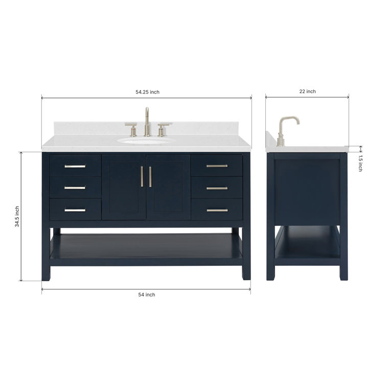 Midnight Blue Hardwood Single Bathroom Vanity with Carrara Quartz Top