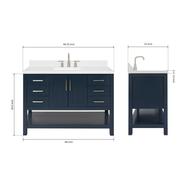 Midnight Blue Solid Wood Freestanding Single Bathroom Vanity with Quartz Top