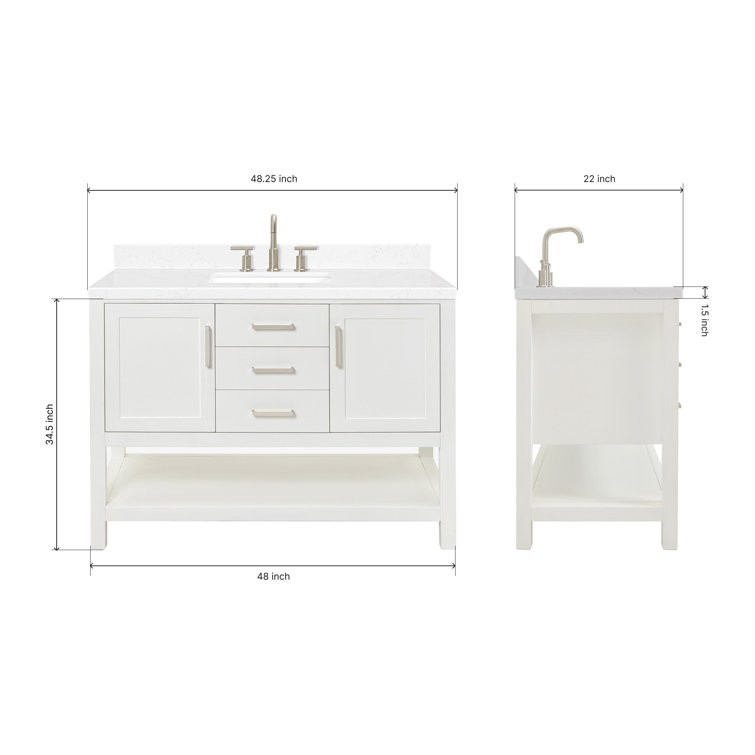 Magnolia 48" White Hardwood Freestanding Bathroom Vanity with Quartz Top