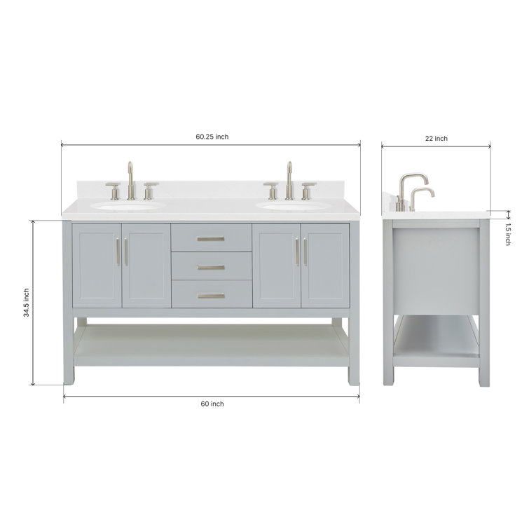 Magnolia Gray 60" Freestanding Double Sink Vanity with Quartz Top