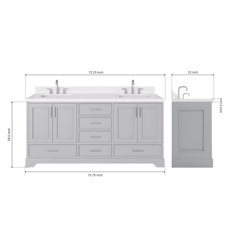 Stafford 72'' Gray Double Bathroom Vanity with Quartz Top