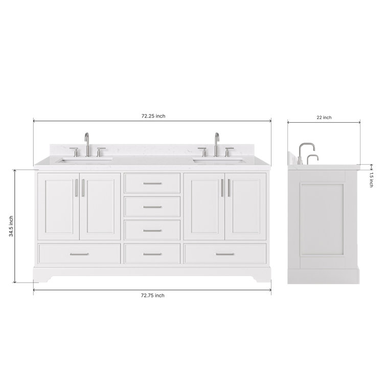 Stafford 72" White Double Vanity with Carrara Marble Top