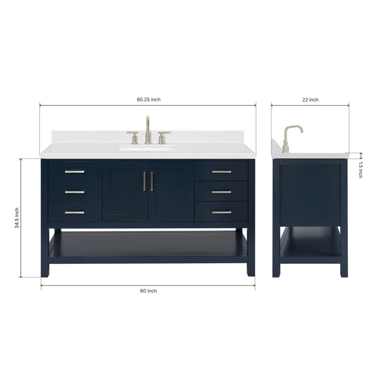 Midnight Blue 60" Single Sink Vanity with Quartz Top