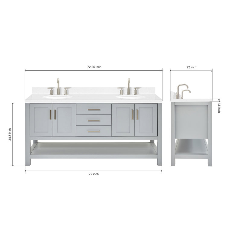 Magnolia 72" Gray Solid Wood Double Freestanding Bathroom Vanity