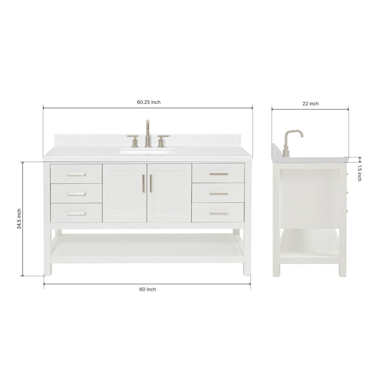 White 60" Single Sink Bathroom Vanity with Carrara Quartz Top